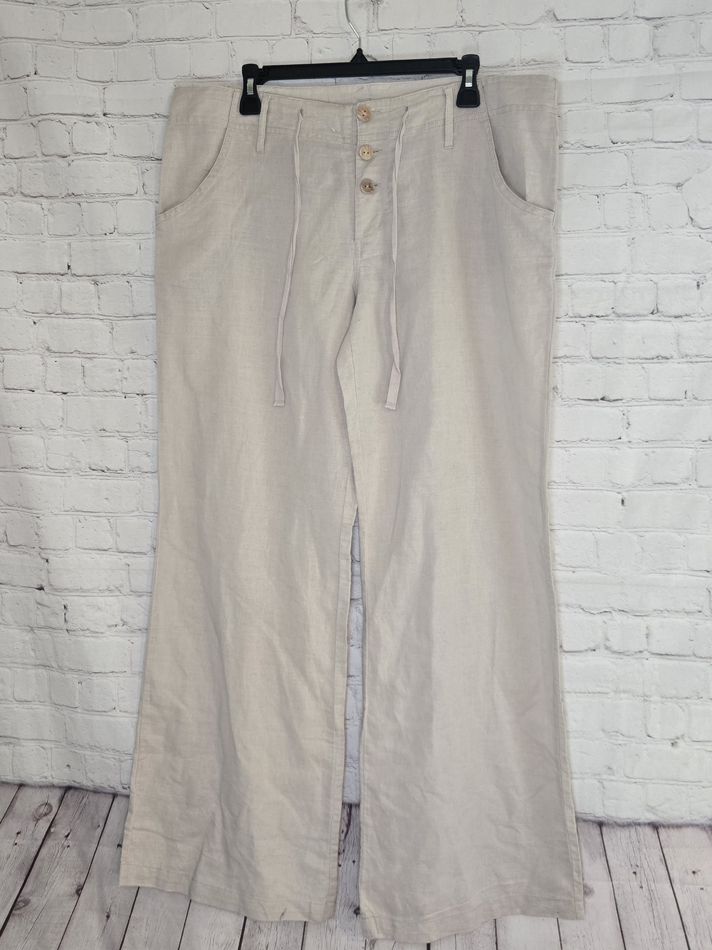 Body Central 100% Linen Wide Leg Pants Large Minimalist Oatmeal Basic